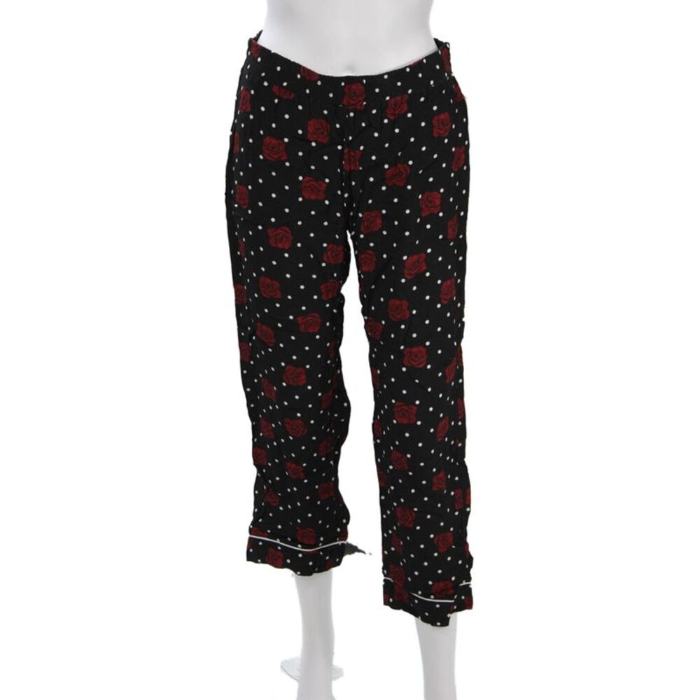 Three Dots Women Cropped Floral Polka Dot Viscose Black Pants Size XS